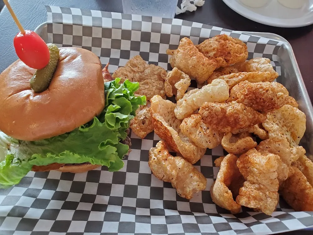 Blueberry Bacon Burger with Pork Rind